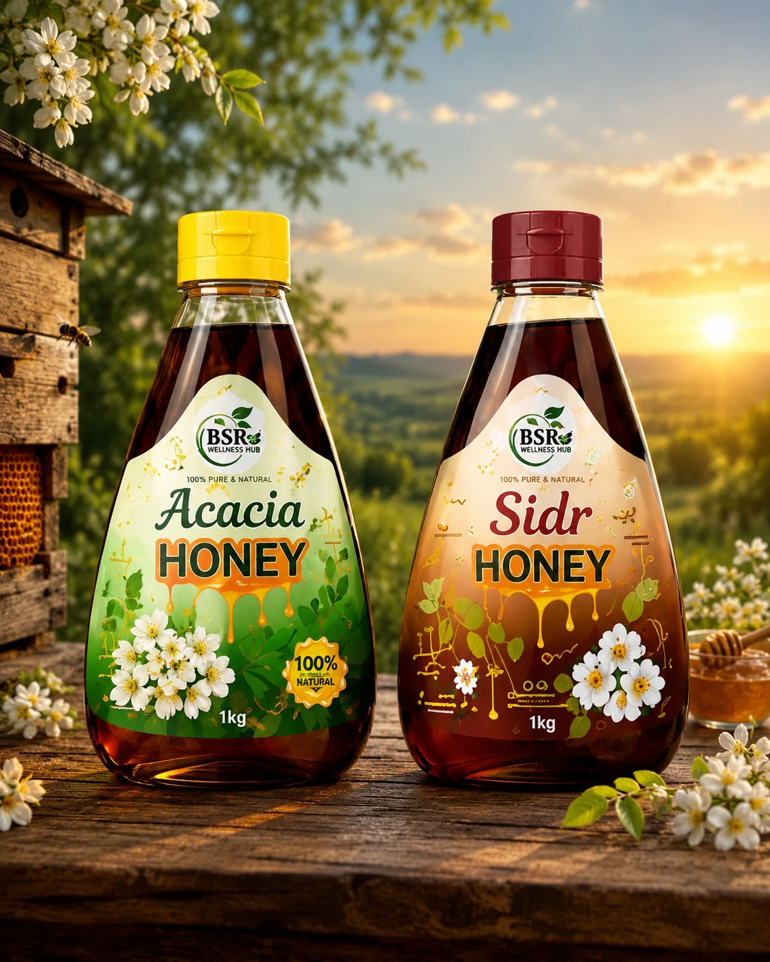 BSR Acacia honey on the left and Sidr honey on the right